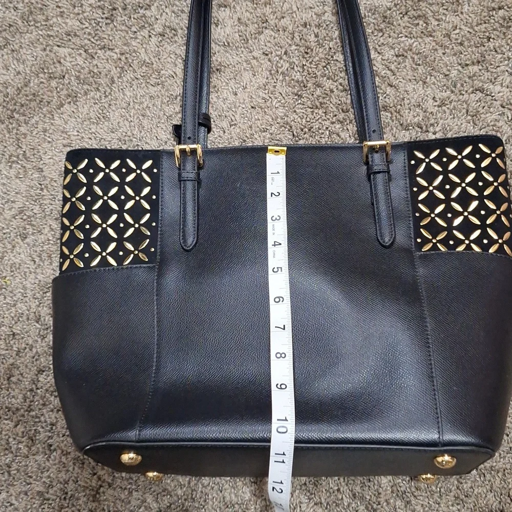 Michael Kors large suede jet set travel tote - black/gold laser cut - Picture 10 of 12